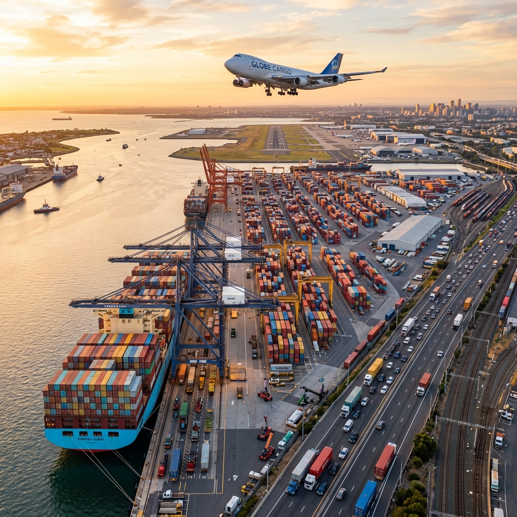 Transporte multimodal de carga - Aviones, barcos y camiones